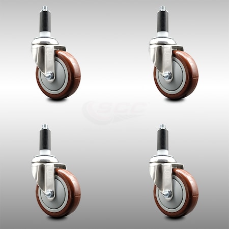 Service Caster 4 Inch 316SS Maroon Polyurethane Swivel 1 Inch Expanding Stem Caster Set SCC SCC-SS316EX20S414-PPUB-MRN-1-4